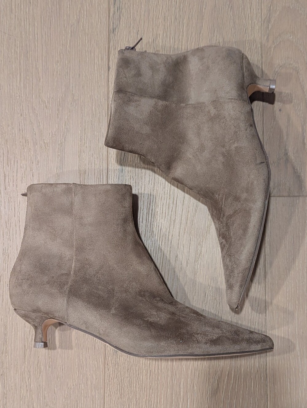 Tahari Taupe Suede Pointed-Toe Ankle Booties